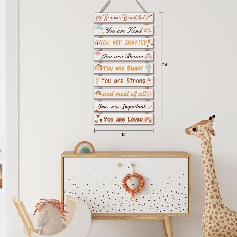 UBTKEY Boho Rainbow Room Decor - 9 Piece Set, Inspirational Wall Decor Hanging Plaques for Nursery & Princess Bedroom - Image 2